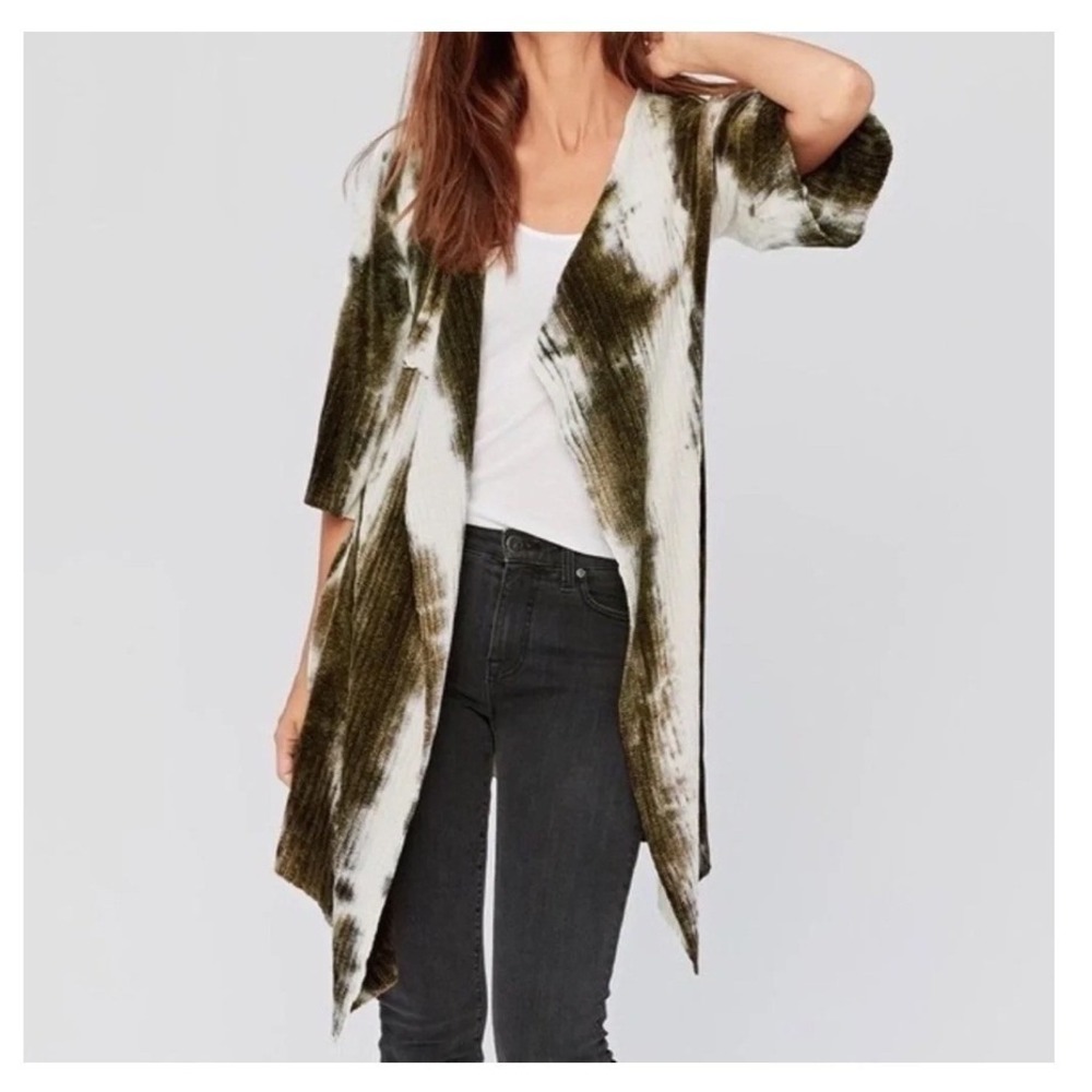 XCVI Cardigan Women‎ XS Green Tie Dye Open Front Rayon Knit Kimono 13589